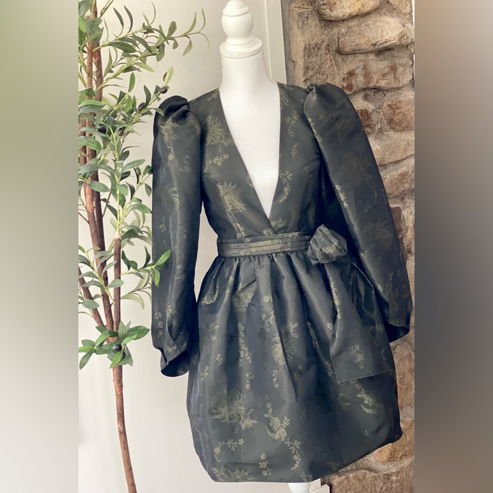 H&M Conscious Collection | Dark Green Exclusive jacquard-patterned mini dress